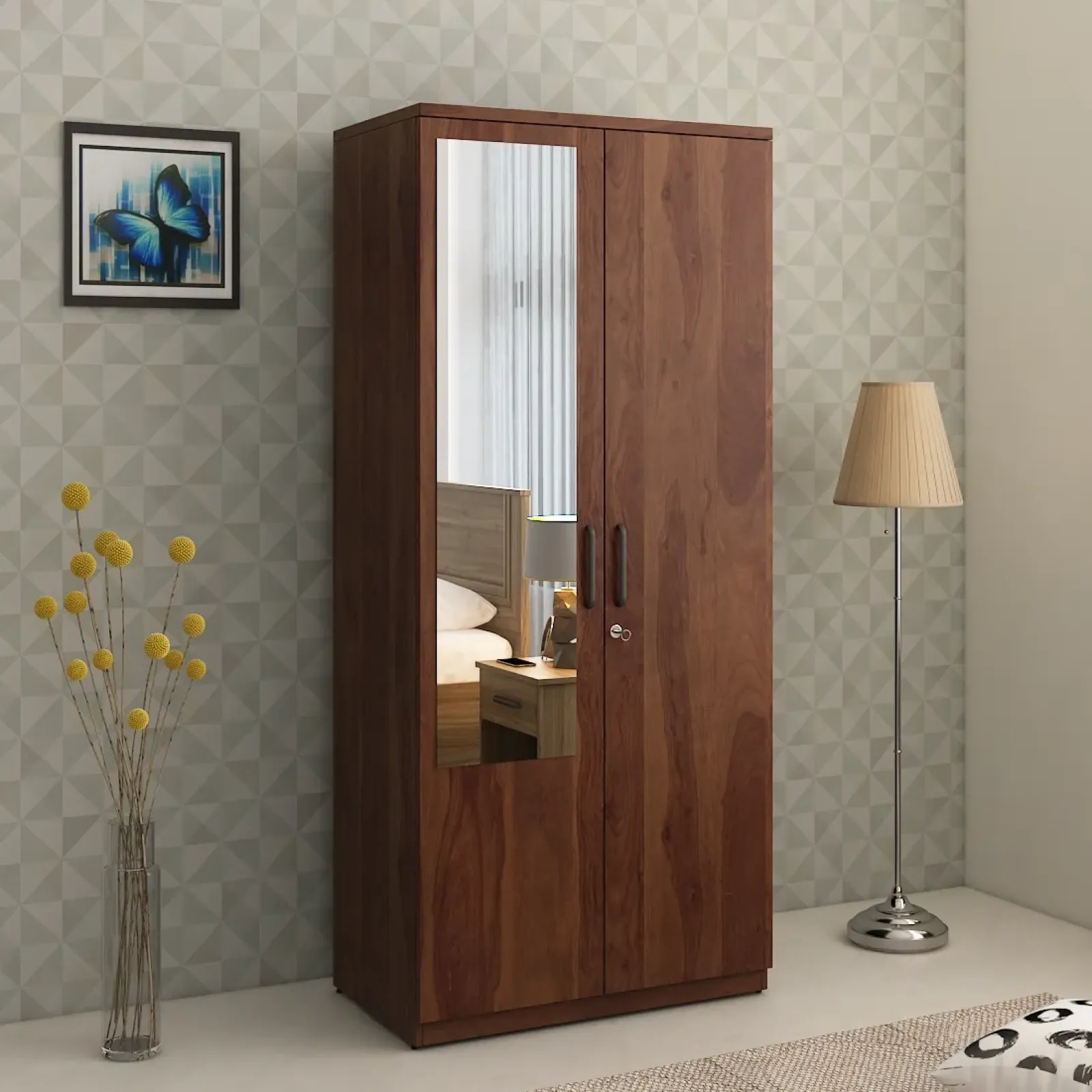 Carnival 2-door Wardrobe With Mirror - Sheesham